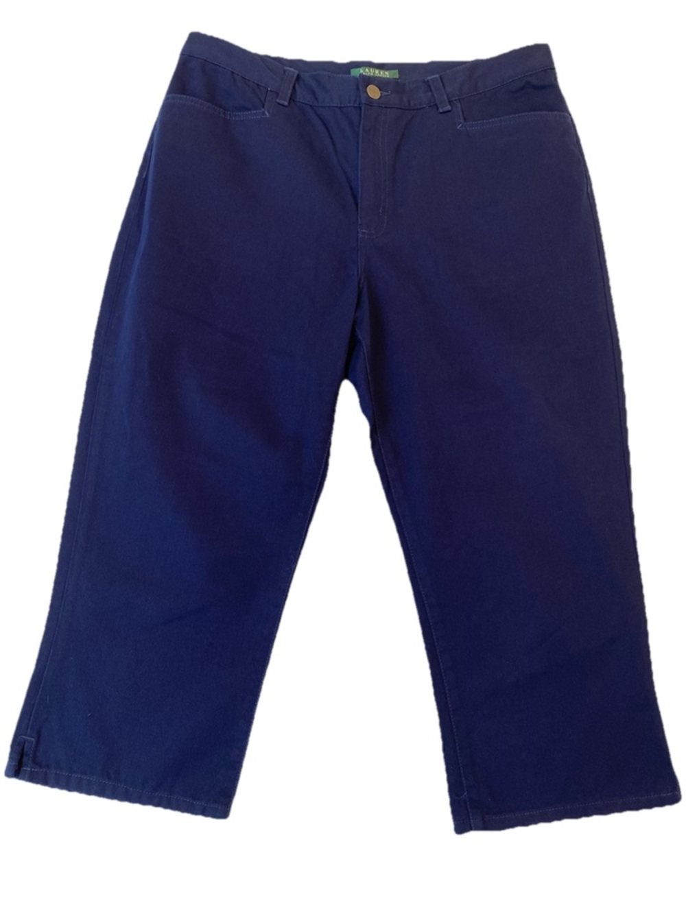 Ralph Lauren Wide Leg Mid Calf Blue Capri Pants Cotton Women’s Size 12